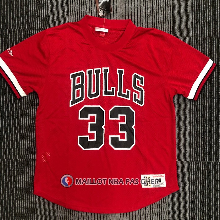 Maillot Manche Courte Chicago Bulls Scottie Pippen NO 33 Rouge